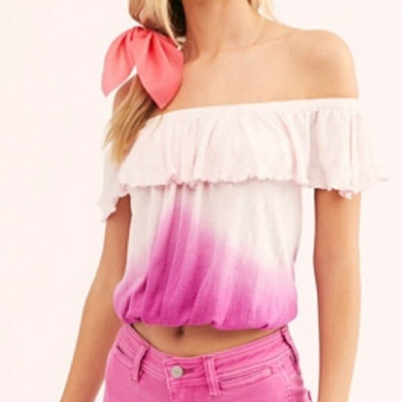 FREE People Ombre Cora Lee Off Shoulder Tee Ruffle Top - Picture 1 of 9